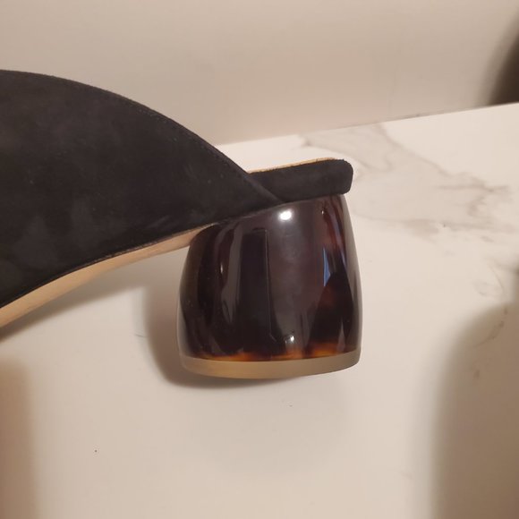 Dear Frances Ayr Mule Sandals Black Curved Tortoise Plexiglass Italian heels - Picture 5 of 9